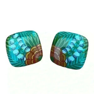 Vintage 1987 Avon lucite floral tropical painted square earrings